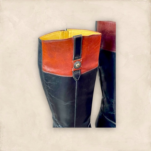 Frye Jayden Tall Button Riding Equestrian boots Black and cognac Extended Calf - Picture 2 of 14